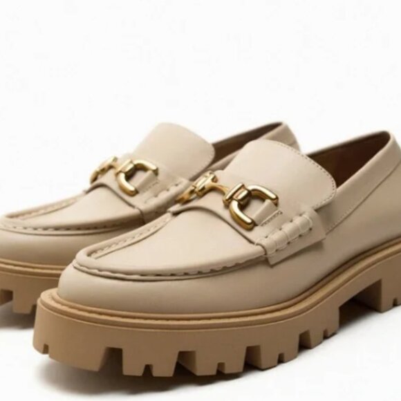 Zara Shoes - Zara Leather Buckle Lug Sole Loafers